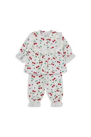 Civil Baby Puanlı Kiraz Emprime Fistolu Kız 6-18 Ay Pijama Takımı - Ekru