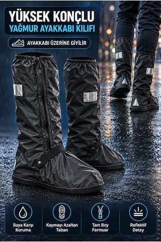 Motoraf Motosiklet Lüx Bot Kılıfı Yağmurluğu Ayakkabı Yağmur Çamur Koruma Siyah