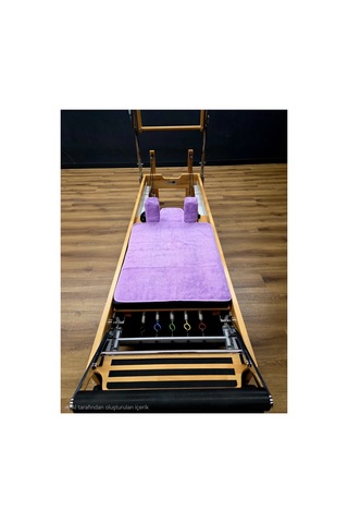 Lila Mor Pilates Omuzluklu Reformer Havlu Seti Organik Pamuk' Kaydırmaz Kaplamalı