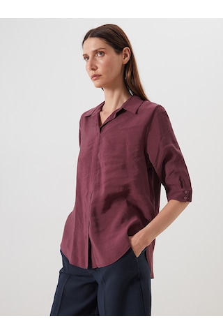 Lcwaıkıkı Classic Bordo Gömlek Yaka Modal Karışımlı Bluz