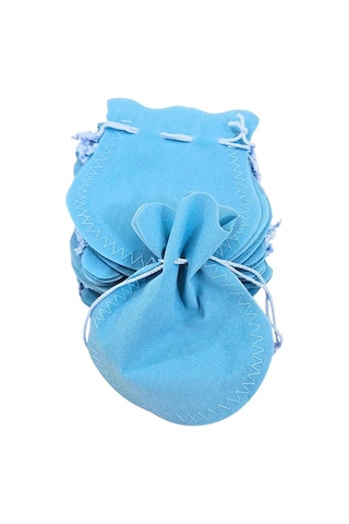 Kadife Kese Açık Mavi 50 Adet 11x14 Boy Takı, Altın Kesesi İpli & Büzgülü