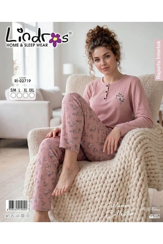 Mihra Lindras Penbe Çiçek Desemli Pijama Takımı Pembe