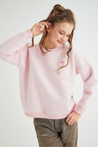 Hello Kitty Lisanslı Baskılı Kalın Pembe Sweatshirt Renkli