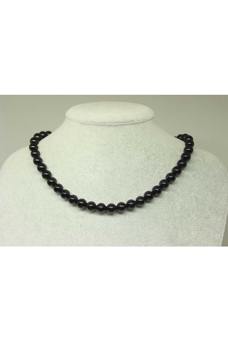 Obsidyen Taşı Kolye 8mm (Klipsli) Altın