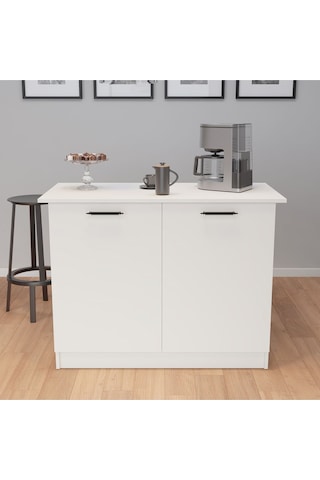 Umg Mobilya 120lik Benzila Ada Mutfak Siyah Kulplu, Mutfak Adası, Kahve Köşesi, Çok Amaçlı Dolap Beyaz