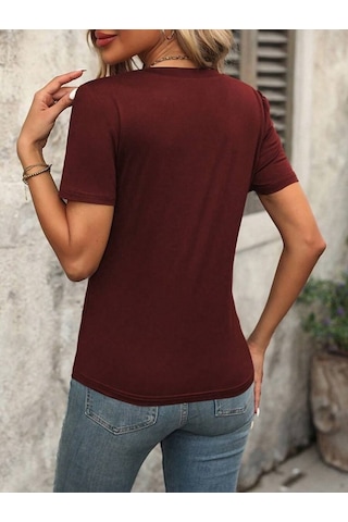 Modaserdem Kadın Kollu V Yakalı Omuzlarda Çizgi Detaylı Viskon Bluz Bordo