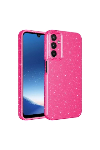 Galaxy A24 Kılıf Kamera Korumalı Simli Lüks Zore Koton Kapak Pembe Koyu