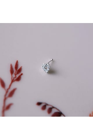 Heppii 925 Ayar Gümüş Taşlı Kalp Model Hızma Burun Piercing Gümüş