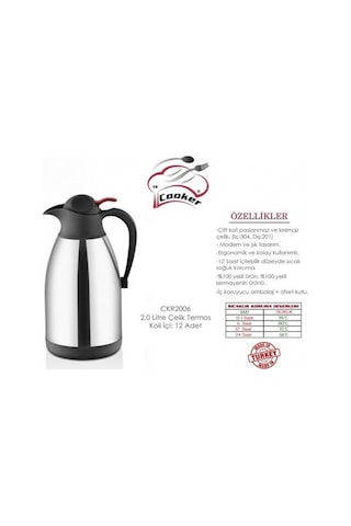 Cooker 2 Litre Ckr2006 İnox Çift Katlı Çelik Termos