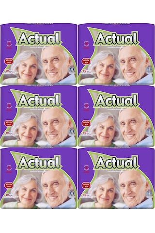 Actual Yetişkin Hasta Bezi Bel Bantlı L-Büyük 180 Adet (6Pk*30)