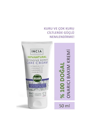 INCIA %100 Doğal Onarıcı Bakım Kremi Yoğun Nemlendirici Cilt Bakım Lavanta Avokado Shea Vegan 50 ML