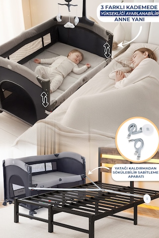 Prego Dubai 10 in1 Anne Yanı Park Yatak Oyun Parkı Sallanır Beşik Yana Açılır Kolay Katlanır +yatak Hediye