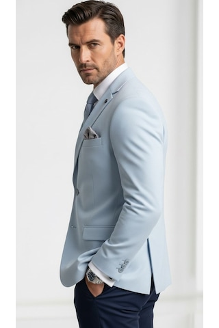 Plus Scorpion Erkek Slim Fit Çift Düğme Çift Yırtmaçlı Blazer Ceket Premium Dokulu Kumaş Bebe Mavisi