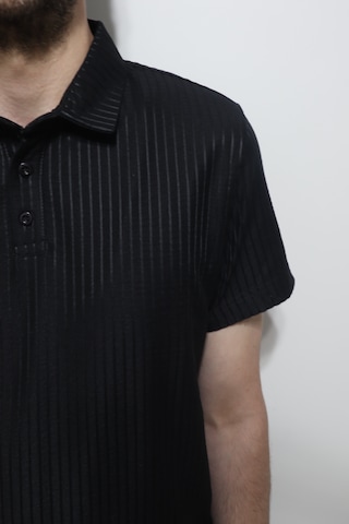 Santa Dmctekstil Erkek Tshirt-1336 Çizgili Spor Kesim Rahat Kalıp Polo Yaka T-shirt Siyah