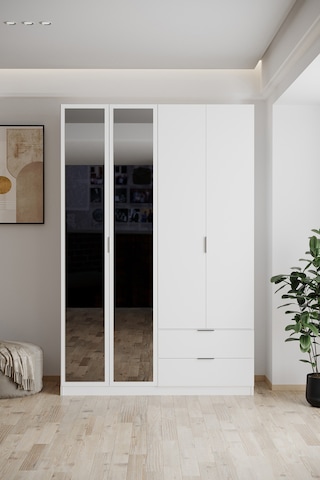 Evdemo Yakut Aynalı 4 Kapaklı 2 Çekmeceli Gardırop 210 Cm Beyaz