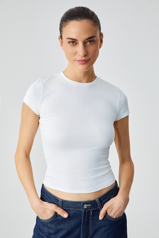 Grimelange HOPEWELL  Kadın Yuvarlak Yaka Örme Slim Fit Beyaz T-Shirt