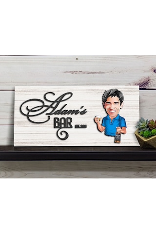 Bk Gift Kişiye Özel Karikatürlü Kabartma Tasarım Antik Beyaz Ahşap Bar Tabelası, Home Bar Tabela, Rustik Ev Dekorasyonu, Duvar Dekoru-6