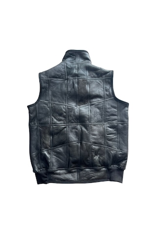 Içi Kürk Hakiki Deri Yakalı Biye Triko Detaylı Siyah-Vizon Yelek