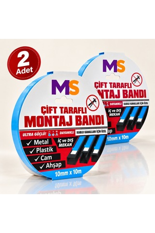 2 Adet Ultra Güçlü 10 Mm X 10 Mt Çift Taraflı Köpük Montaj Bandı Metal Plastik Cam Bantı Bantları