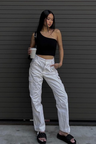 Seeh Siyah Tek Omuzlu Kadın Crop Sh146