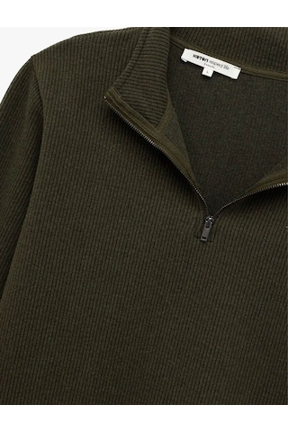 Koton Dokulu Yarım Fermuarlı Haki Erkek Sweatshirt 6wam70022mk Haki