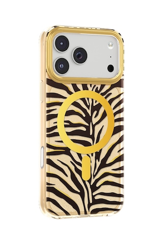 Apple iPhone Uyumlu 18 Pro Max Kılıf M-safe Şarj Özellikli Renkli Desenli Paris Veyro Tpu Kapak Gold