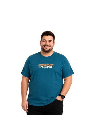 Battalmoda Erkek Büyük Beden Petrol Bisiklet Yaka Kısa Kollu Overcome Tişört 3xl-4xl-5xl-6xl