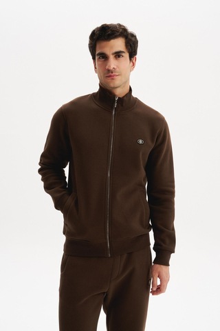 Ar-ma Erkek Örme Sweatshirt Regular Fit 3 İplik Basic Dik Yaka Tam Fermuarlı Cepli %70 Pamuk %30 Polyester K30324650702 Kahverengi-k1 Kahverengi