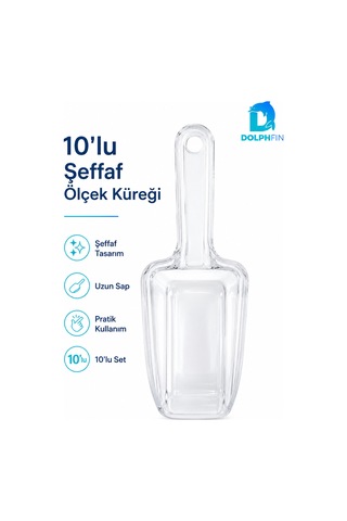 Şeffaf Ölçek Küreği 10 Lu Set Uzun Saplı Erzak Ve Kuru Gıda Aktarma Küreği