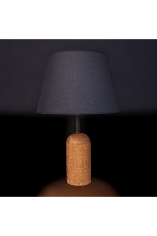 Doğal Kahverengi Ahşaplı Abajur Siyah Şapkalı