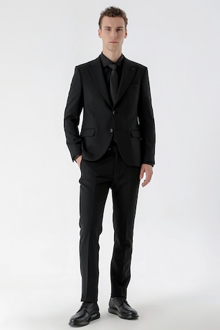 Morven Erkek Basic Düz Slim Fit Takım Elbise Gömlek + Kravat -  Siyah