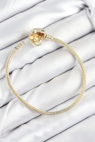 Pirinç Charm Zirkon Taşlı Kalp Model Gold Renk Kadın Bileklik Çok Renkli