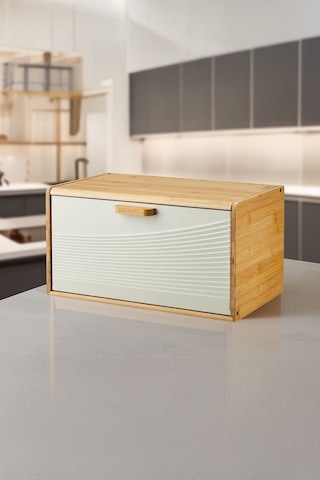 Karina Metal Kapaklı Bambu Lüks Ekmek Kutusu Ekmeklik Dikdörtgen - Çok Renkli Çok Renkli