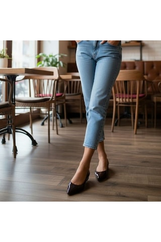 Ne&ve Shoes Kahve Rugan Sivri Burun Kadın Şık Ve Rahat Günlük Babet Kahverengi
