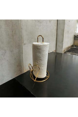 Kalp Detaylı Gold Metal Kağıt Havluluk - Tezgah Üstü - Mutfak/banyo Gold