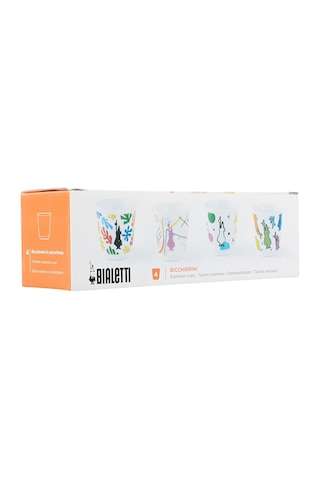 Bialetti - 4'lü Kahve Bardak Seti - Kulpsuz Kahve Shot Bardağı - Bicchierini - Karma Renk - Arte Desen Serisi - Porselen Sku: Smg8690010184238