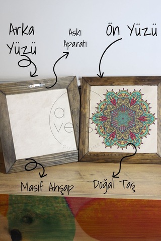 Artavessa Masif Ahşap Çerçeveli Taş Tablo Pano 26 x 26 cm - Mandala 6