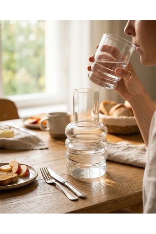 Borosilicat Cam Başucu Sürahisi Bardak Kapaklı Set 01
