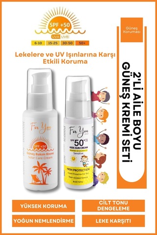 Güneş Aile Set Orijinal Boy Yetişkin Ve Çocuk Güneş Kremi Koruyucu Bakım Seti +50 Spf 2ürün