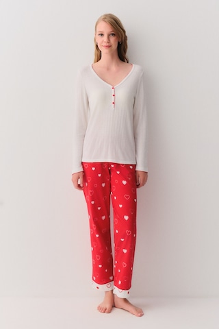 Suwen Love Pijama Takımı Sh2624466095 Kırmızı Desenli