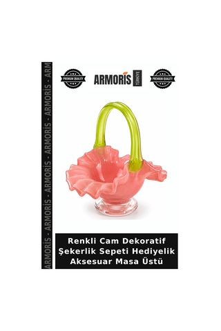 Renkli Cam Dekoratif Şekerlik Sepeti Hediyelik Aksesuar Masa Üstü