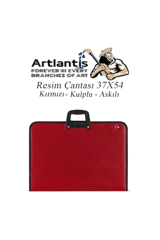 Kırmızı Resim Çantası Fermuarlı Kulplu 37x54 Cm 1 Adet Teknik Resim Dosya Çantası 35x50 Cm Askılı Proje Çantası Okul Sınıf