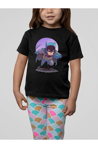 Sevbano Batman Kahraman Baskılı Unisex Film Çocuk Tişört 1-12 Yaş Siyah