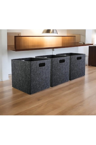 Çok Amaçlı Keçe Kutu 3 Adet Organizer Dolap İçi Düzenleyici Organizer 3mm Keçe 32x32x32 Cm Antrasit