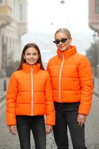 Veraura Lifestyle Kız Çocuk Turuncu Sırtı Taş Baskılı Şişme Mont