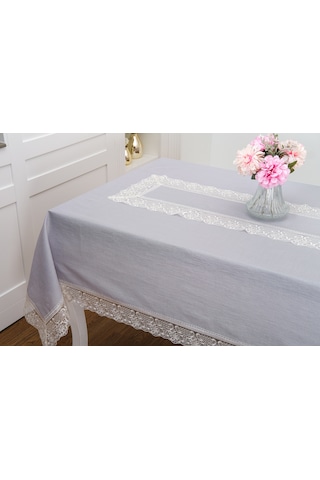 Finezza Gilda Lüx Dantelli Simli Kumaş Gri Masa Örtüsü  160x220 cm -1469