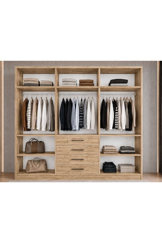 Asel Tamamı Mdf 6 Kapaklı Gardırop Dolap Çam 260 Cm