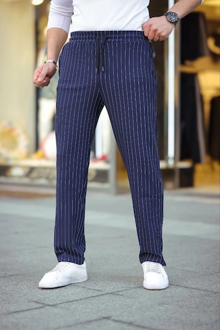 Wear Vexel Erkek Cizgili Dokuma Krep Jogger Buggy Pantalon Rahat Kalıp - Lacivert Çok Renkli