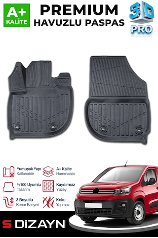 S-dizayn Citroen Berlingo Panelvan 3d Pro Havuzlu Ön 2'li Paspas 2019 Üzeri A+ Kalite