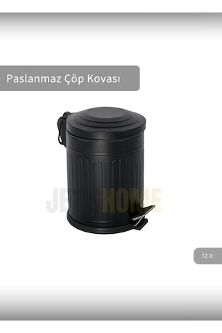 Jet's Home Pedallı Banyo Çöp Kovası Paslanmaz 12 Lt Mutfak Çöp Kutusu Siyah Siyah